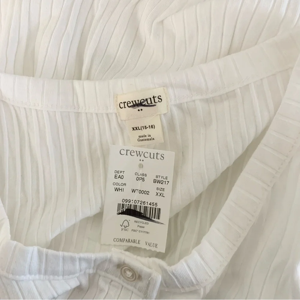 NWT J. Crew Crewcuts Girls' Ribbed Button-front Tee White
